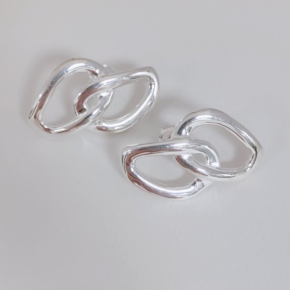 Uno de 50 INSEPARABLES EARRINGS, with 2 organic interlocked links Silver Plated - Picture 6 of 8